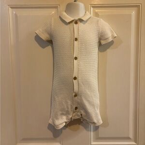 12M Little Planet whitecap Cream Baby Organic Cotton Sweater Romper.  In EUC!
